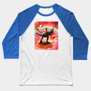 Pug Riding Unicorn Dinosaur on Pizza Baseball T-Shirt